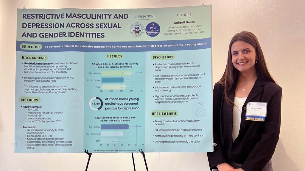Abigail Nosal with her poster presentation at the 2025 Student Research, Design & Innovation Symposium. 